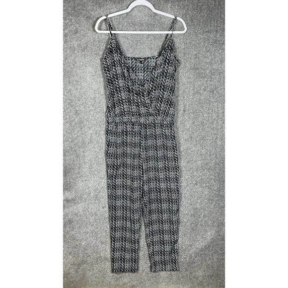 EXPRESS Faux‎ Wrap Crop Jumpsuit Size 8 Spaghetti Straps Elastic Waist Pockets - Picture 1 of 9